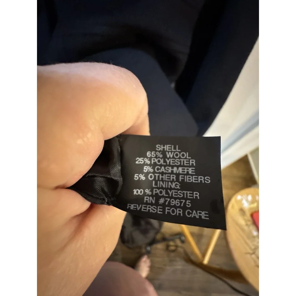 Anne Klein Black Wool CASHMERE Blend Coat Women's Size 4 Classic Tailored Long